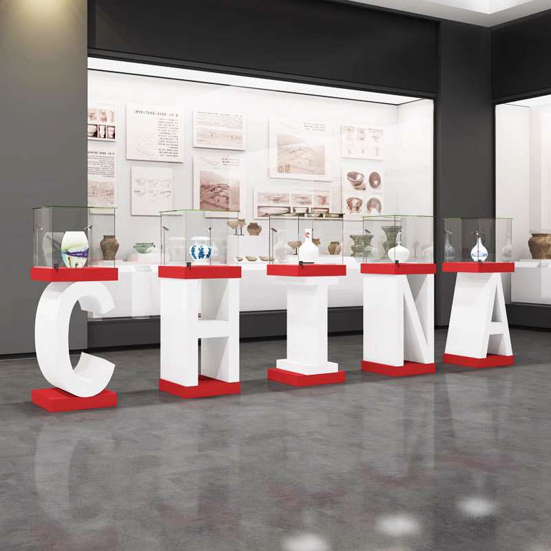 字母展示柜产品展示台玻璃珠宝柜陈列柜展厅展览展柜烤漆氛围展台