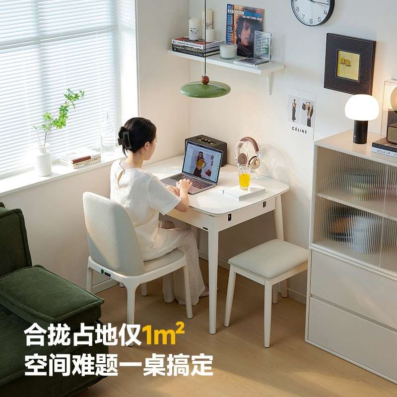 r^伸缩餐桌小户型家用抽拉式现代简约轻奢可折叠岩板实木收缩饭桌