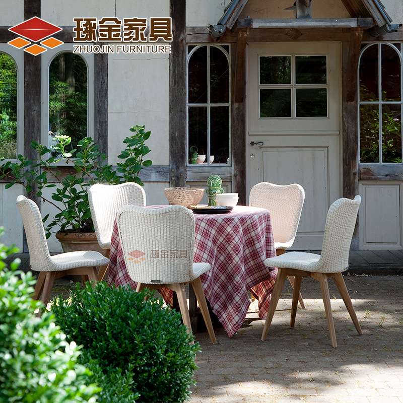 北欧户外桌椅套装餐厅休闲编藤单人椅 柚木圆桌厂家发货支持