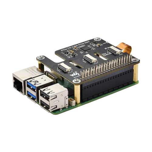 树莓派Pi5双通道PCIe HAT扩展板FFC 16P接口可叠加引出GPIO针脚