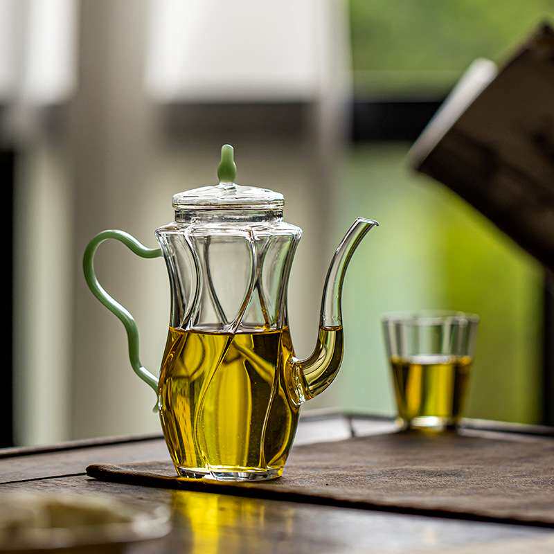 高硼硅仿宋花茶茶壶 玻璃手执壶绿茶壶女精美冷泡茶专用泡茶壶