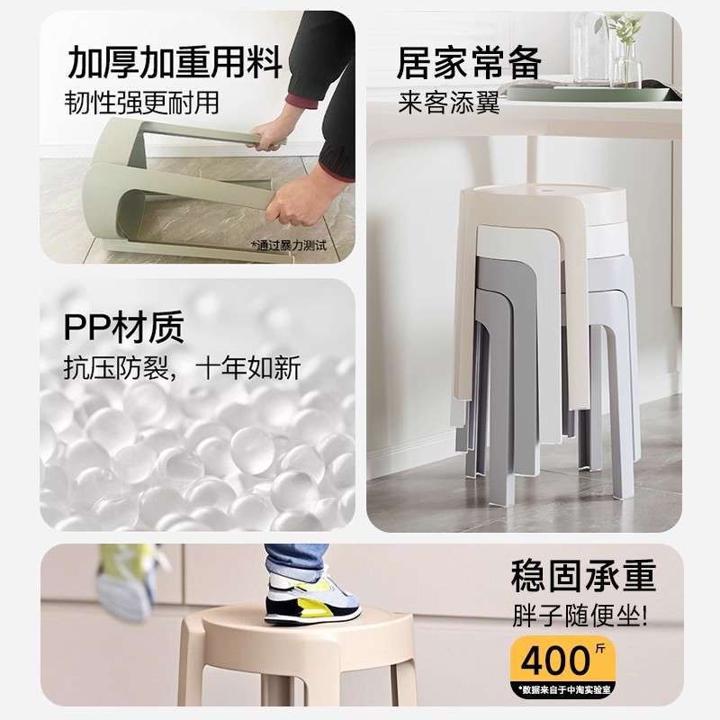 塑料凳子加厚家用餐桌熟胶凳简约高板凳北欧客厅靠背方圆风车登子