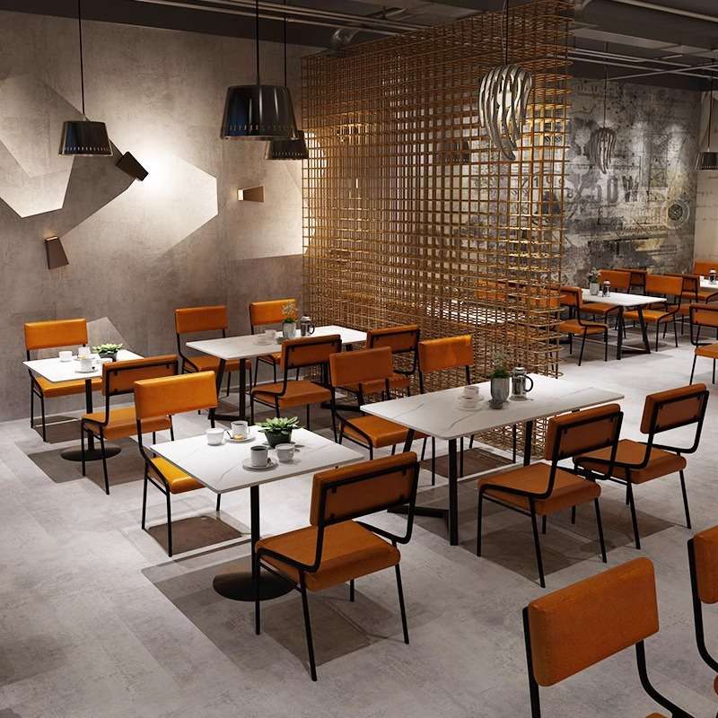 工业风夜宵烧烤店桌椅组合现代网红铁艺岩板酒吧餐厅商用餐饮家具