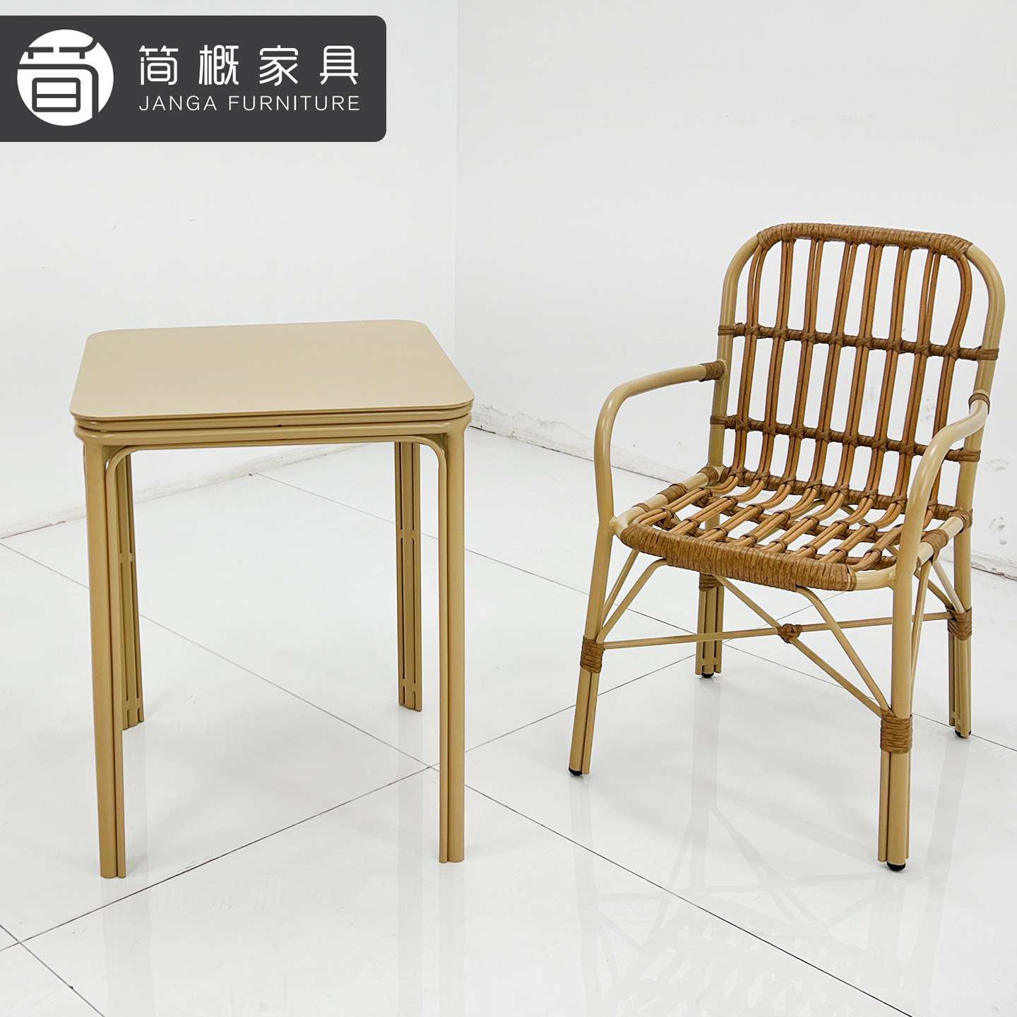 休闲别墅庭院复古桌椅防水防晒户外藤编餐椅民宿阳台三件套桌椅