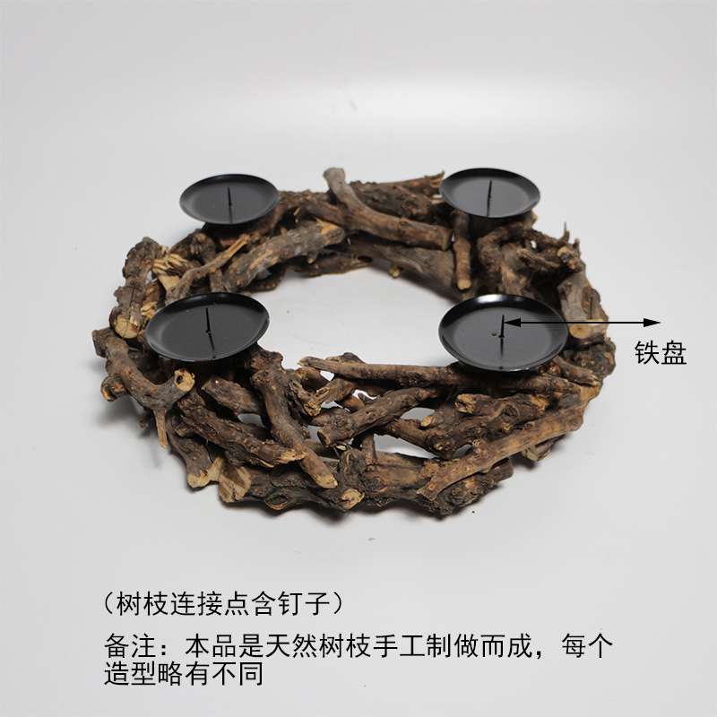 木制圣诞树枝装饰摆件跨境欧美烛台架桌面原木枯木复古风饰品摆设
