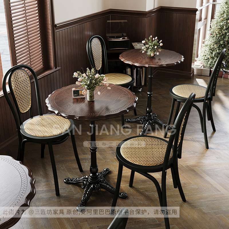 实木奶茶咖啡店红橡木方桌复古咖啡厅桌椅组合商用西餐厅甜品桌子