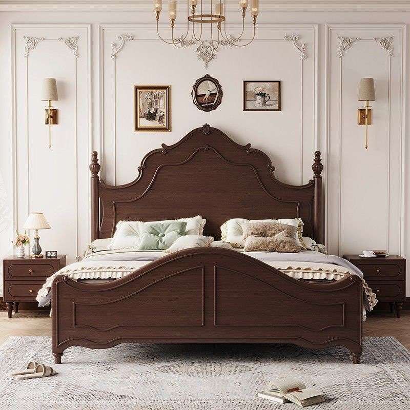 现代中式复古风全实木床黑色古风1.5米双人床1.8米现代简约婚床