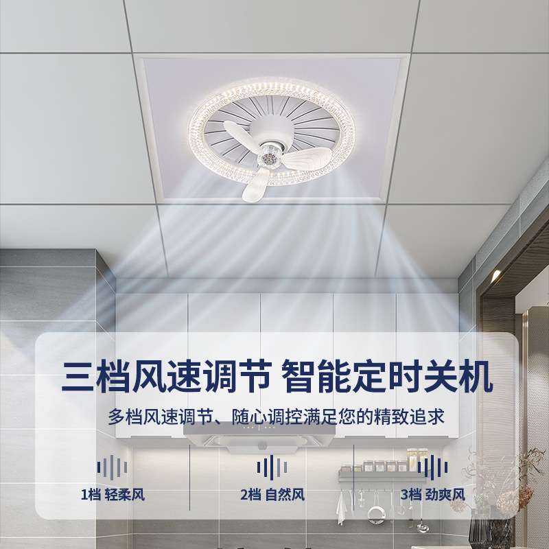 新款厨卫吸顶风扇灯家用厨卫插拔式360度摇头智能风扇灯中山灯具