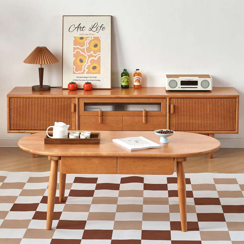 北美樱桃木茶几电视柜组合全实木茶桌现代简约北欧日式客厅家具