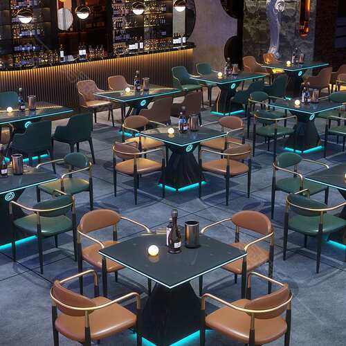 复古酒吧酒馆发光茶几清吧音乐酒馆餐吧夜场KTV散台桌椅组合商用
