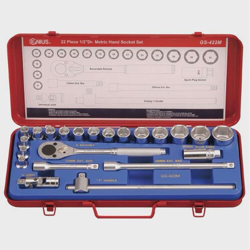 GENIUS天赋进口工具1/2t系列22件套公制套筒扳手组GS-422M