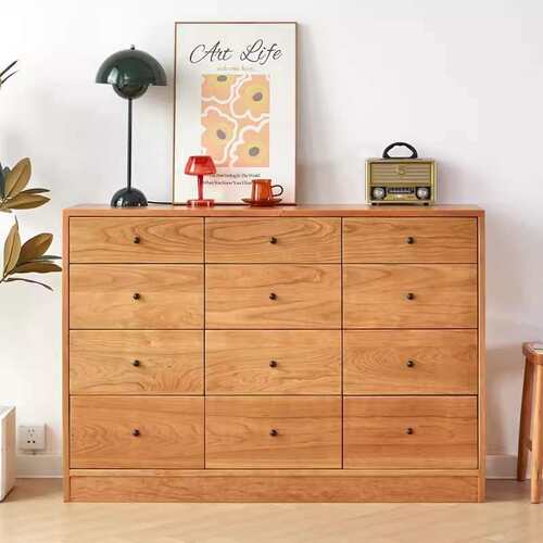 北欧樱桃木12斗柜简约黑胡桃木复古全实木收纳斗柜日式抽屉储物柜