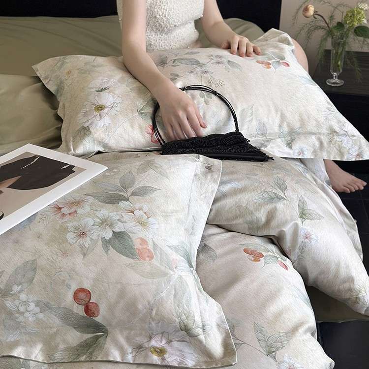 100S全棉四件套纯棉贡缎长绒棉美式花卉纯棉床品新中式四件套