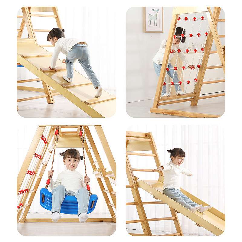 幼儿园实木攀爬架儿童房室内家用滑梯秋千组合小型健身游乐设备