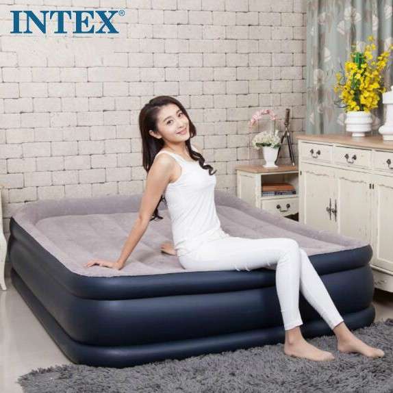 INTEX67736双层充气床豪华植绒双人加大充气床垫气垫床内置电泵
