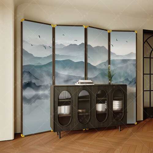 中式屏风隔断客厅茶室办公室酒店双面折叠可移动简约宋代美学山水