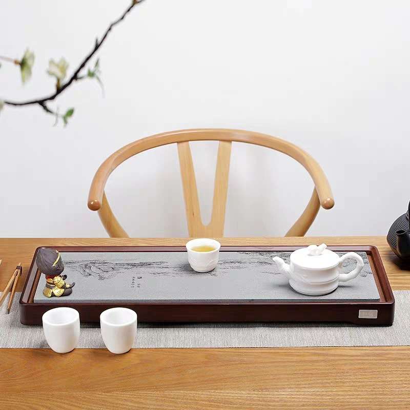 新款茶盘 竹制日式排水式重竹茶海长方形小号家用乌金石干泡台