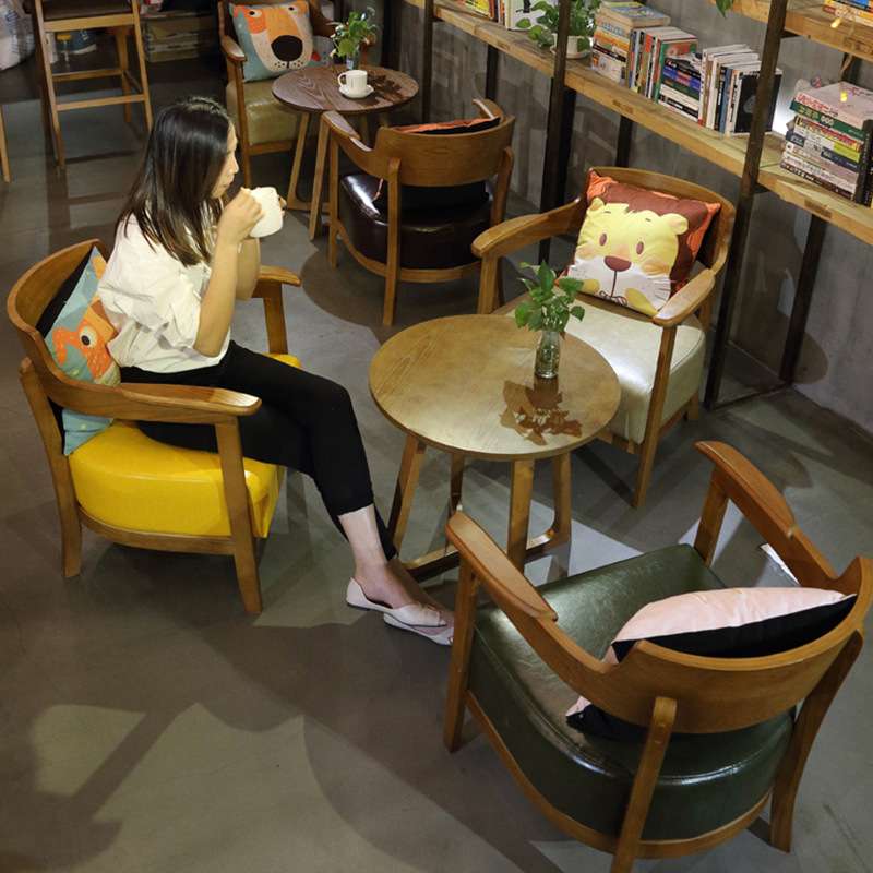 奶茶店咖啡店实木桌椅组合甜品蛋糕服装店休闲接待洽谈座椅组合