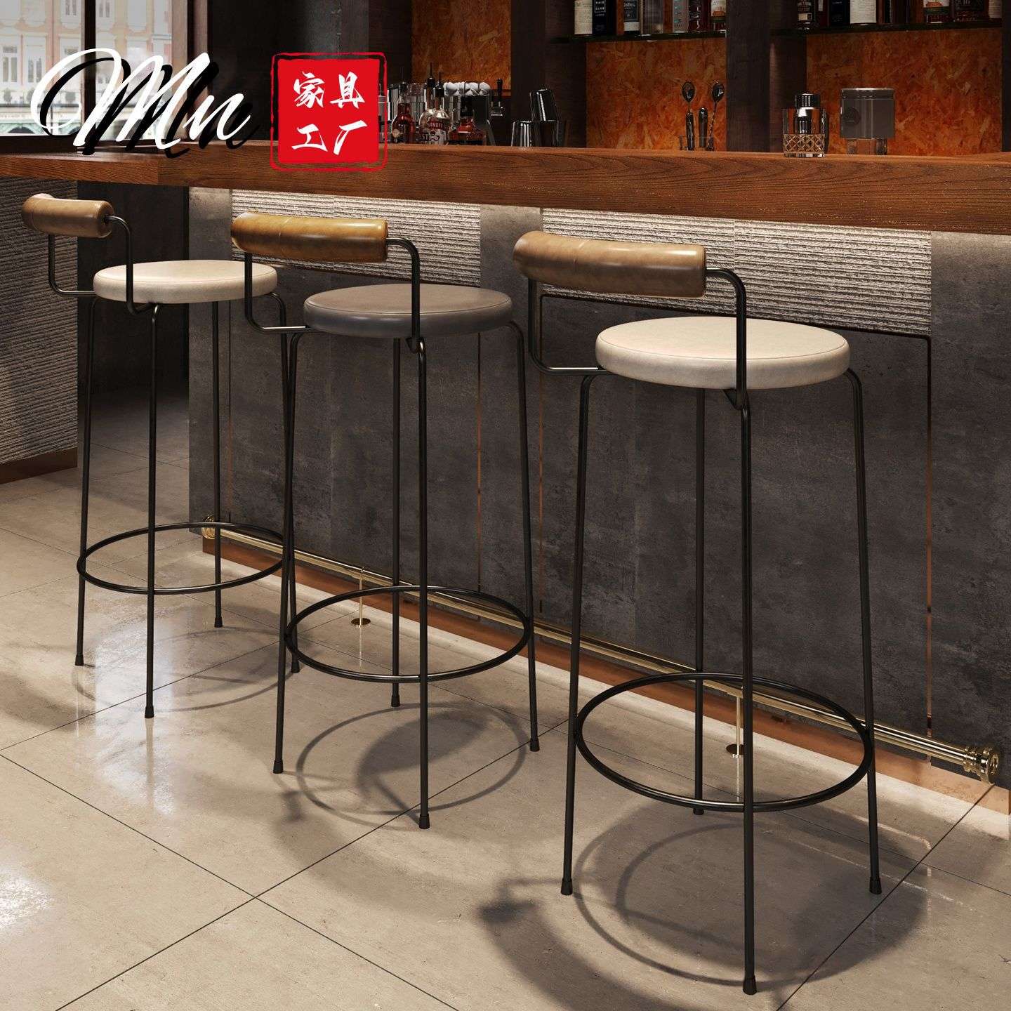 网红吧台椅民宿酒店清酒吧洽谈椅子咖啡接待桌椅组合高脚椅靠背椅