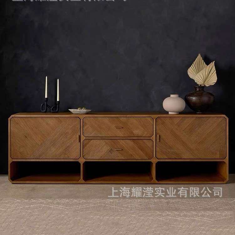 法式复古黑色实木餐边柜客厅中古电视柜收纳柜入户门玄关柜小户型