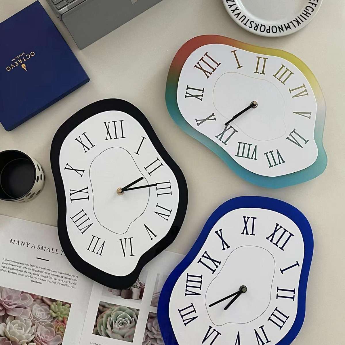 新品 北欧客厅装饰挂钟表 卧室创意时造型钟罗马数字钟个性静音钟