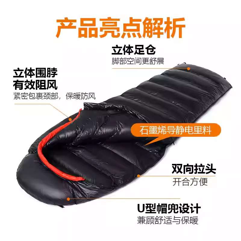 便携羽绒睡袋户外大人成人零下30度抗寒鹅绒加厚防寒露营冬季野外
