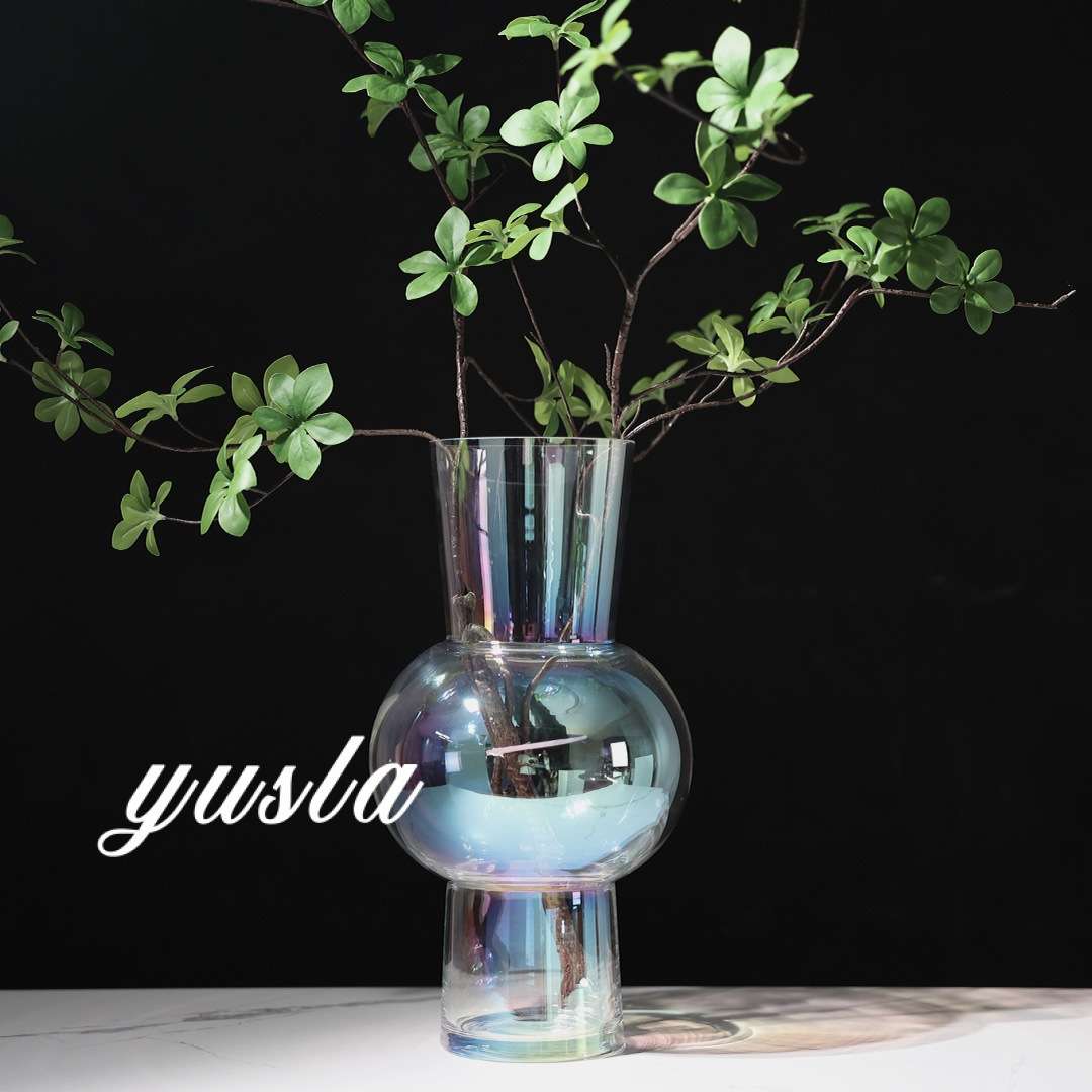 简约电镀玻璃客厅餐厅桌面茶几柜插花器干花瓶摆件样板房软装饰品