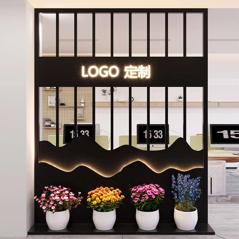 办公室发光logo玻璃办公屏风假墙公司铁艺形象墙家用进门玄关隔断