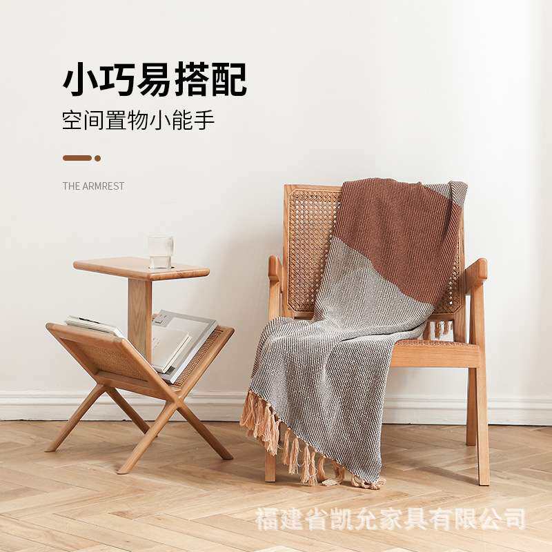 新中式实木小茶几客厅沙发落地式收纳藤编边几办公室会客泡茶桌
