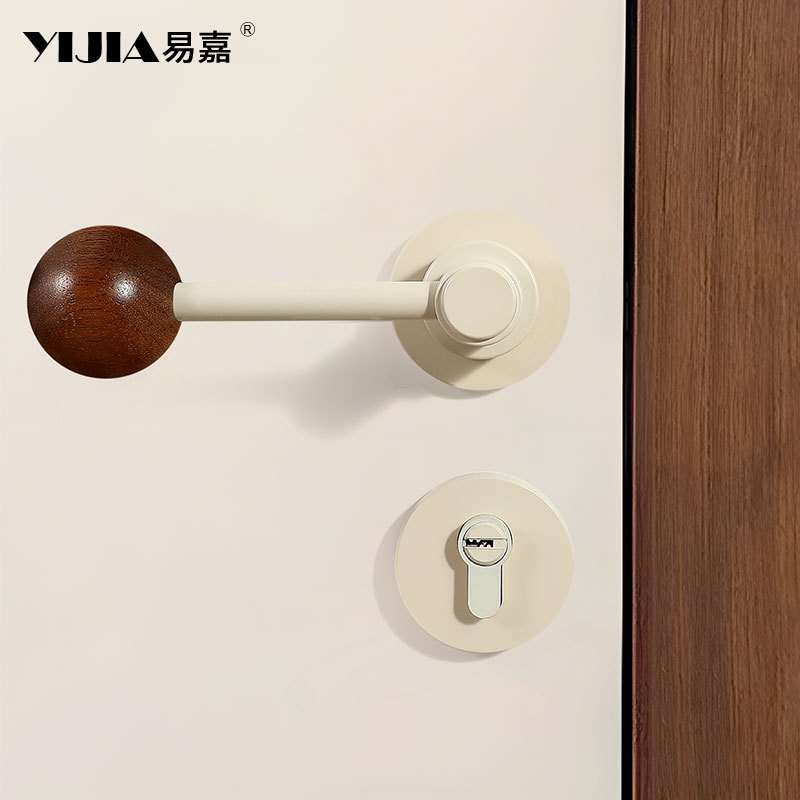 法式奶油风卧室门锁室内家用房间房门锁分体磁吸静音白色木门把手