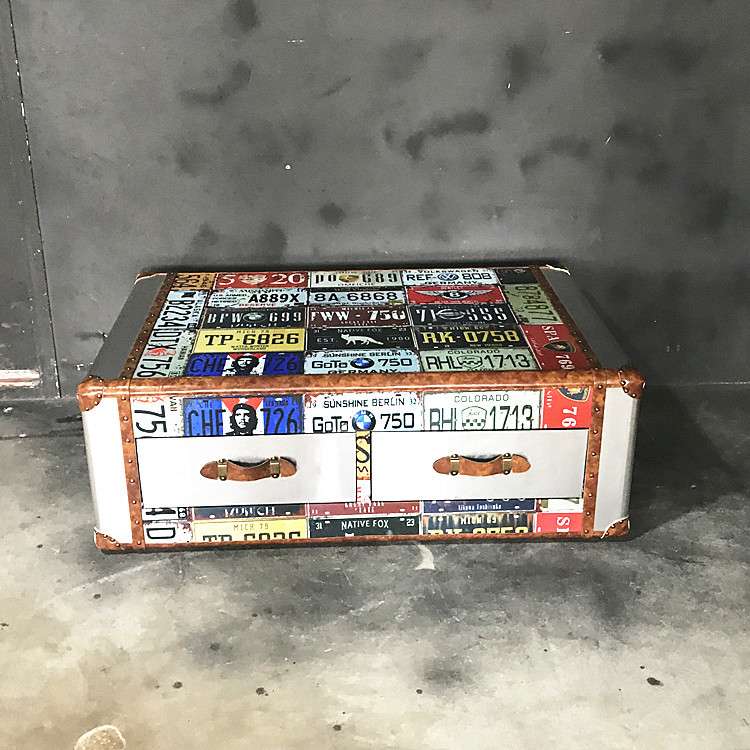 工业风loft美式复古箱子做旧铁艺个性创意铆钉车牌设计师茶几