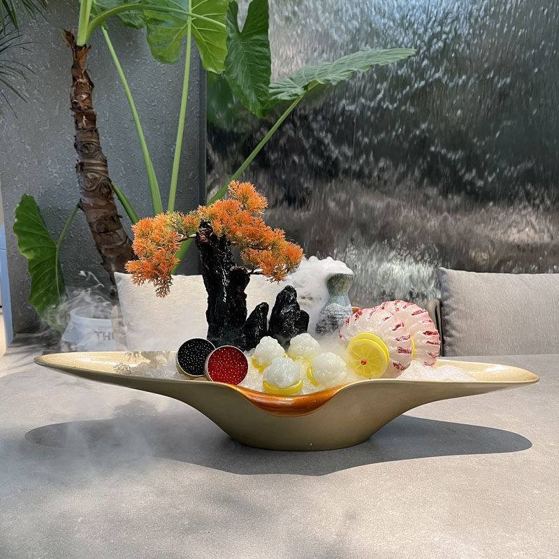 溥畔年 陶瓷鲑鱼刺身盘冰盘海鲜姿造鱼雕盘刺身拼盘干 干冰餐具鱼