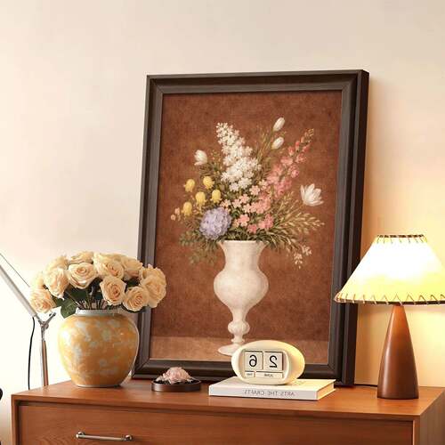 溥畔年 中古风花卉客厅装饰画法式复古玄关斗柜摆件画美拉德抽象