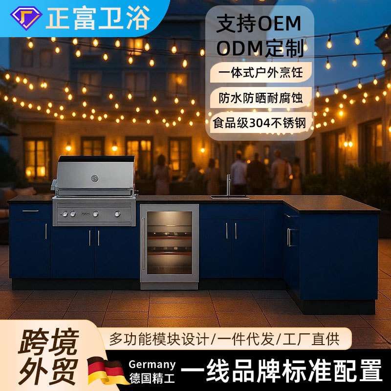 户外操作台外贸橱柜石英石不锈钢庭院阳台洗手台盆整体储物柜橱柜