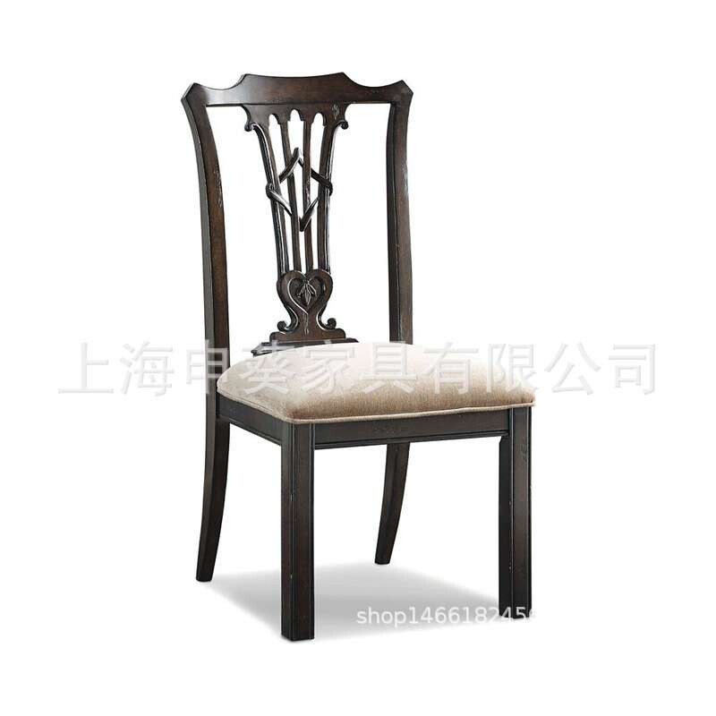 美式乡村实木轻奢餐椅餐厅家用雕花经典复古风酒店民宿别墅样板房