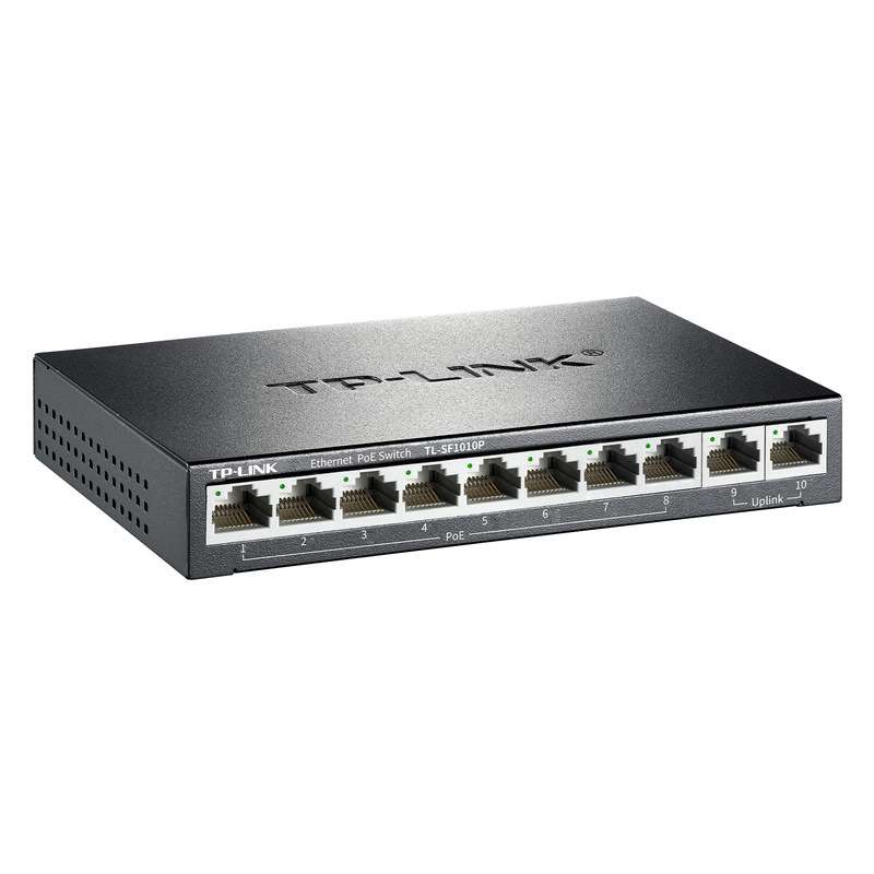 TP-LINK普联SF1010P标准POE供电48V百兆10口监控分流交换机Switch