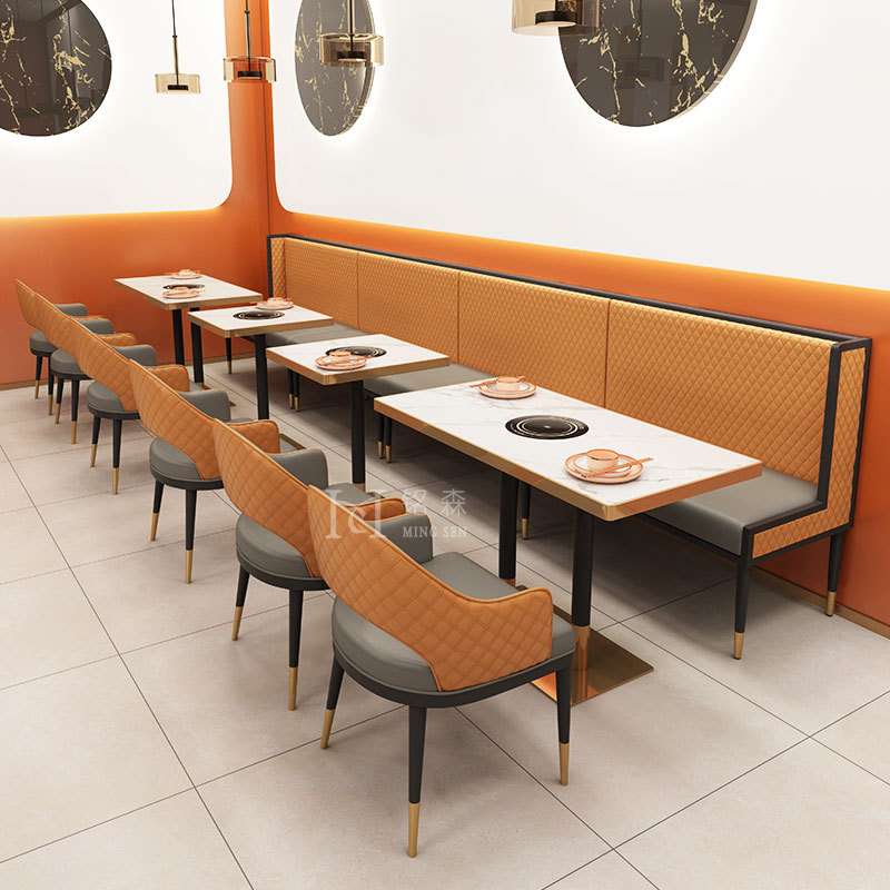 主题网红餐厅轻奢卡座沙发凳酒店公寓洽谈桌椅组合咖啡厅饭店桌子