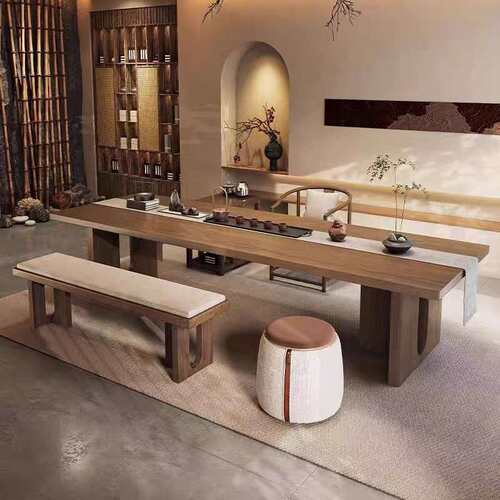 宋代美学实木茶桌椅组合茶室办公室接待泡茶桌简约原木大板茶台