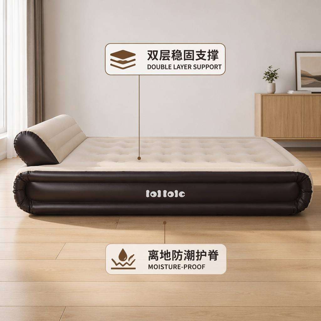 源头工厂双层加厚充气床垫自带靠背户外露营折叠气垫床单双人