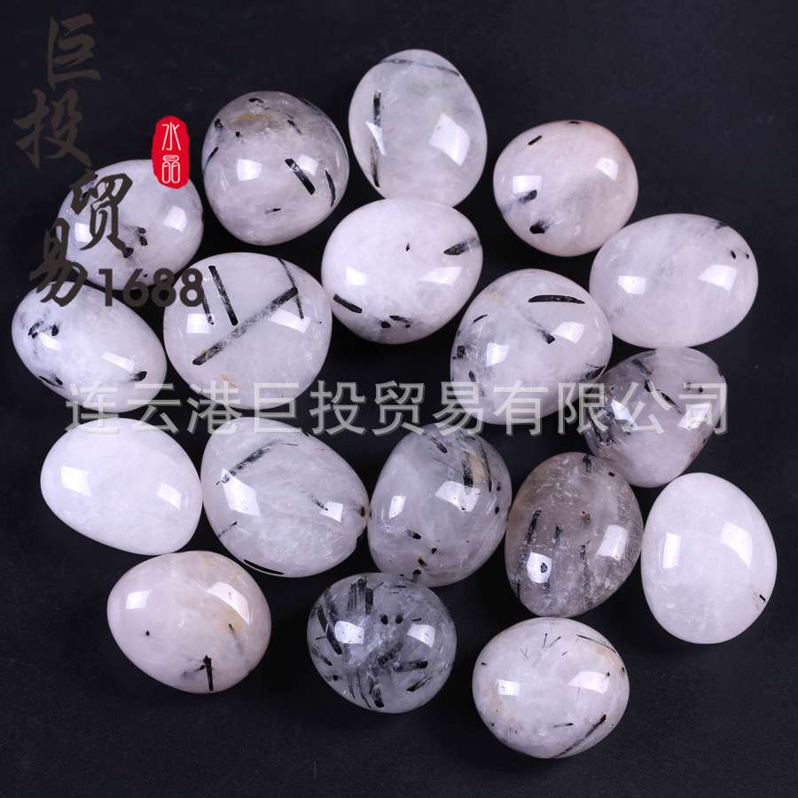 天然黑发晶滚石摆件tumble黑碧玺水晶翻滚大颗粒裸石随形碎石把玩