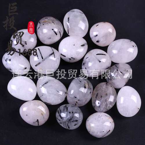 天然黑发晶滚石摆件tumble黑碧玺水晶翻滚大颗粒裸石随形碎石把玩