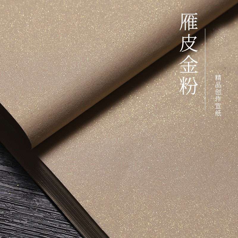 雁皮金粉宣纸书法专用纸手工四尺整张洒金绘画宣纸仿古色黄金粉纸