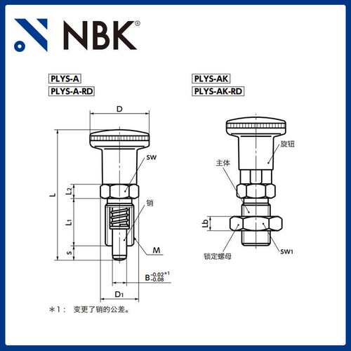 NBK PLYS不锈钢分度柱塞 2种行程多规格 带旋钮及锁定机构 机械