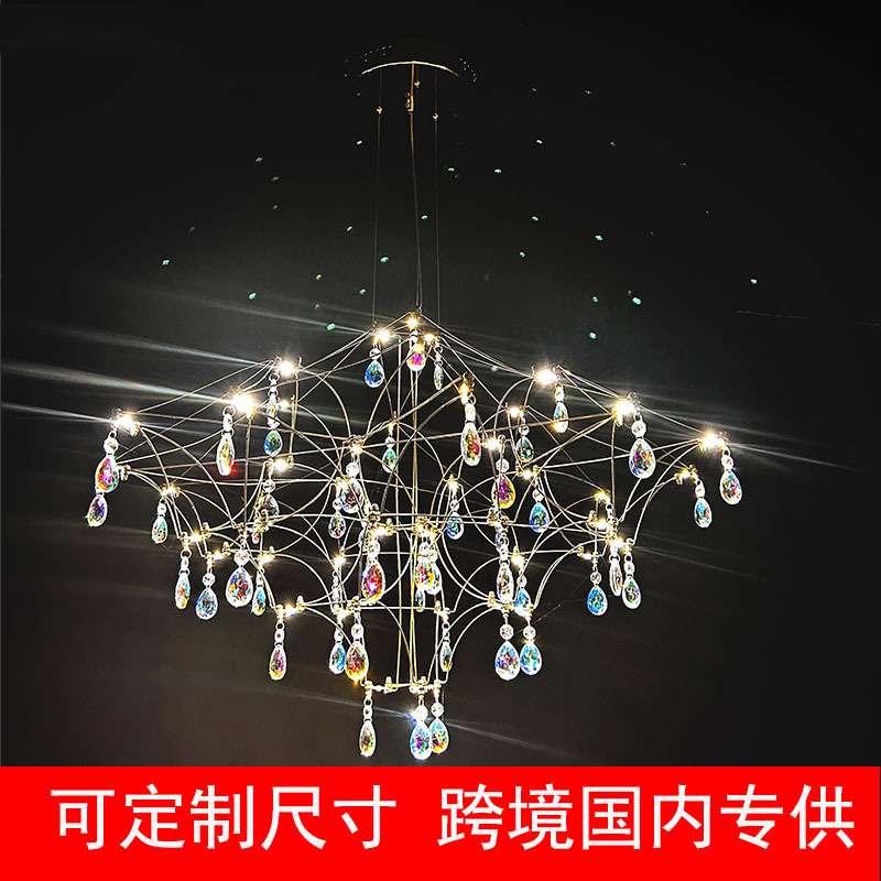轻奢水晶灯吊灯客厅灯 北欧酒店餐厅楼梯led设计师复式楼光立方灯
