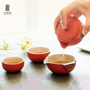 陆宝官方旗舰店便携式茶具喜从天降一壶两杯二人茶具陶瓷快客杯