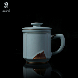 陆宝旗舰店宋蕴汝窑茶杯茶水分离泡茶杯办公室高端水杯子雨过天青