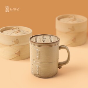 陆宝陶瓷办公杯个人专用带盖水杯办公室泡茶杯仿蒸笼力争上游盖杯