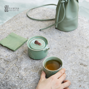 陆宝陶瓷远山便携式旅行茶具一壶一杯快客杯单人茶具一人独饮泡茶