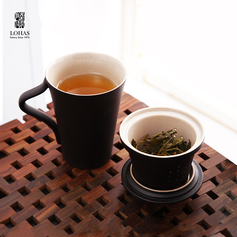 陆宝茶具官方旗舰店典雅盖杯办公泡茶杯过滤茶水杯陶瓷大容量陶杯