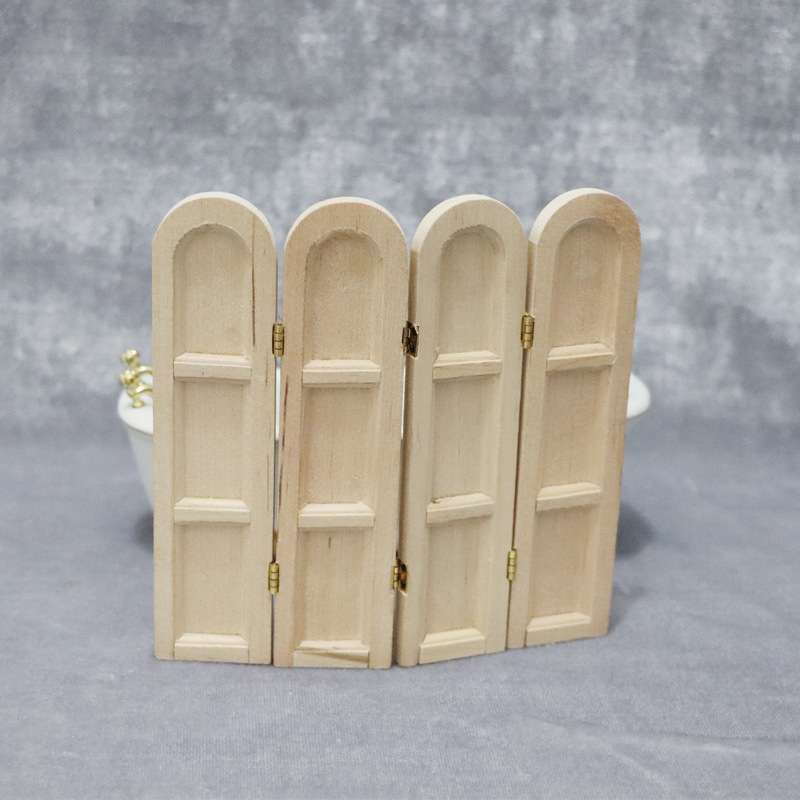 1:12娃娃屋dollhouse迷你家具模型复古场景书房浴室木质屏风